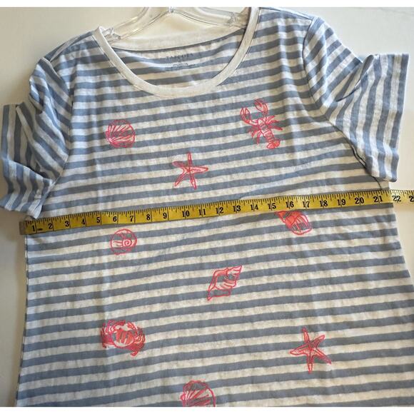Talbots Shells & Lobster Tee Womens XL Blue Striped Nautical Knit Top - Picture 8 of 9